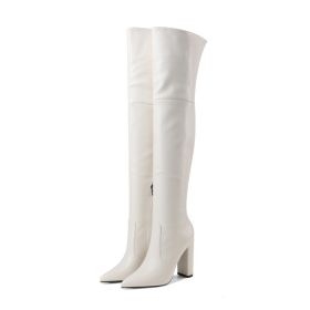 Autumn And Winter Pointed Thick Heel High Heel Over The Knee Boots Women (Option: White-34)