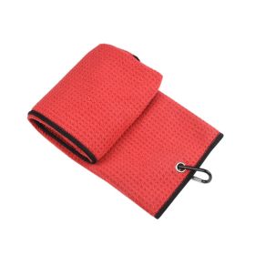 Towel Waffle Three-Fold  Hook Towel Sweat-Absorbent And Quick-Drying 41X54 Sports Towel (Color: Red)