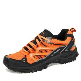 Summer Outdoor Hiking Shoes Mesh Breathable Men's Running  Reflective Sneakers (Option: Orange-41)