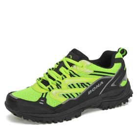 Summer Outdoor Hiking Shoes Mesh Breathable Men's Running  Reflective Sneakers (Option: Green-41)