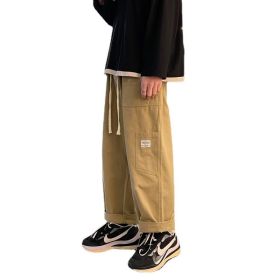 New Japanese Casual Solid Color Loose Trousers (Option: Khaki-M)