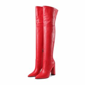 Autumn And Winter Pointed Thick Heel High Heel Over The Knee Boots Women (Option: Red-34)