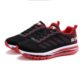 Spring Men's And Women's Shoes Fly Woven Upper Casual (Option: Black red-35)