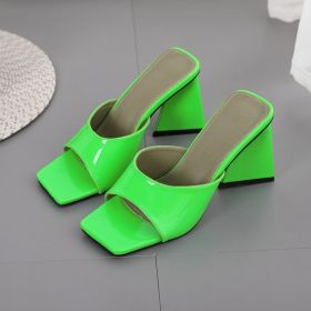 Spring And Summer New Square Toe Triangle Thick High-heeled Outer Wear European And American Style 4-color Cross-border Women's Shoes 36-42 Large Size (Option: Green-37)