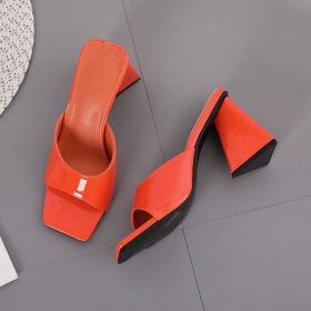 Spring And Summer New Square Toe Triangle Thick High-heeled Outer Wear European And American Style 4-color Cross-border Women's Shoes 36-42 Large Size (Option: Orange-37)