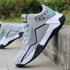 Basketball Shoes High Top Flying Woven Sneakers Breathable (Option: Grey-43)