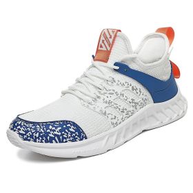 Flying Woven Mesh Sneakers New Outdoor Lightweight Breathable Casual Running Shoes (Option: White blue-39)