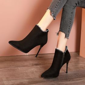 Martin Boots Women's Thin Boots Pointed High-heeled Short Boots Stiletto High-heeled All-match Winter (Option: Black-40)