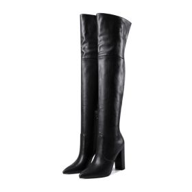 Autumn And Winter Pointed Thick Heel High Heel Over The Knee Boots Women (Option: Black-34)