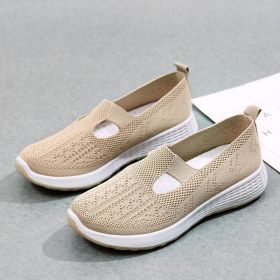 Old Beijing Cloth Shoes Women's Shallow Mouth Mesh Breathable Non-slip Soft Bottom Slip-on Women's Shoes (Option: Khaki-39)