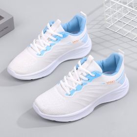 New Women's Sneaker Autumn Breathable Mesh Surface Shoes (Option: White And Blue-41)