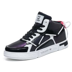 High-top Color Matching Lace Up Casual Sneakers (Option: Black-42)