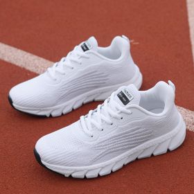 Men's And Women's Flying Woven Breathable Running Shoes Couple's Casual Sneakers (Option: White-40)