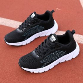 Men's And Women's Flying Woven Breathable Running Shoes Couple's Casual Sneakers (Option: Black-38)