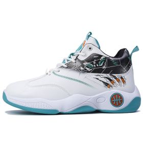 High-top Breathable Basketball Shoes Sneakers (Option: White And Green-44)